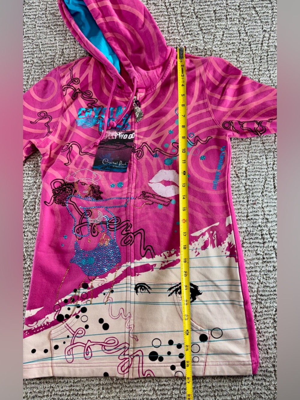 NWT Christian‎ Audigier Women’s Small Crystal Rock Hooded Full Zip - Picture 13 of 13